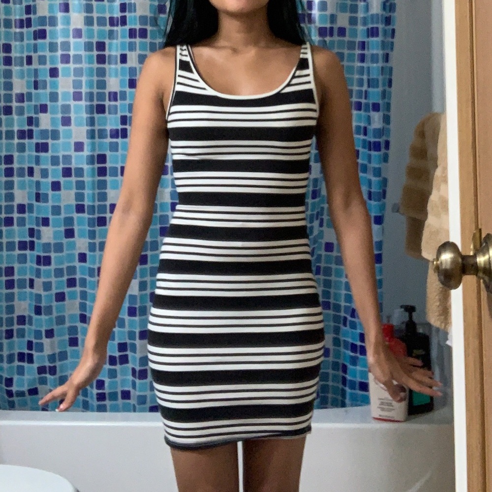 Black and White Striped Bodycon Dress